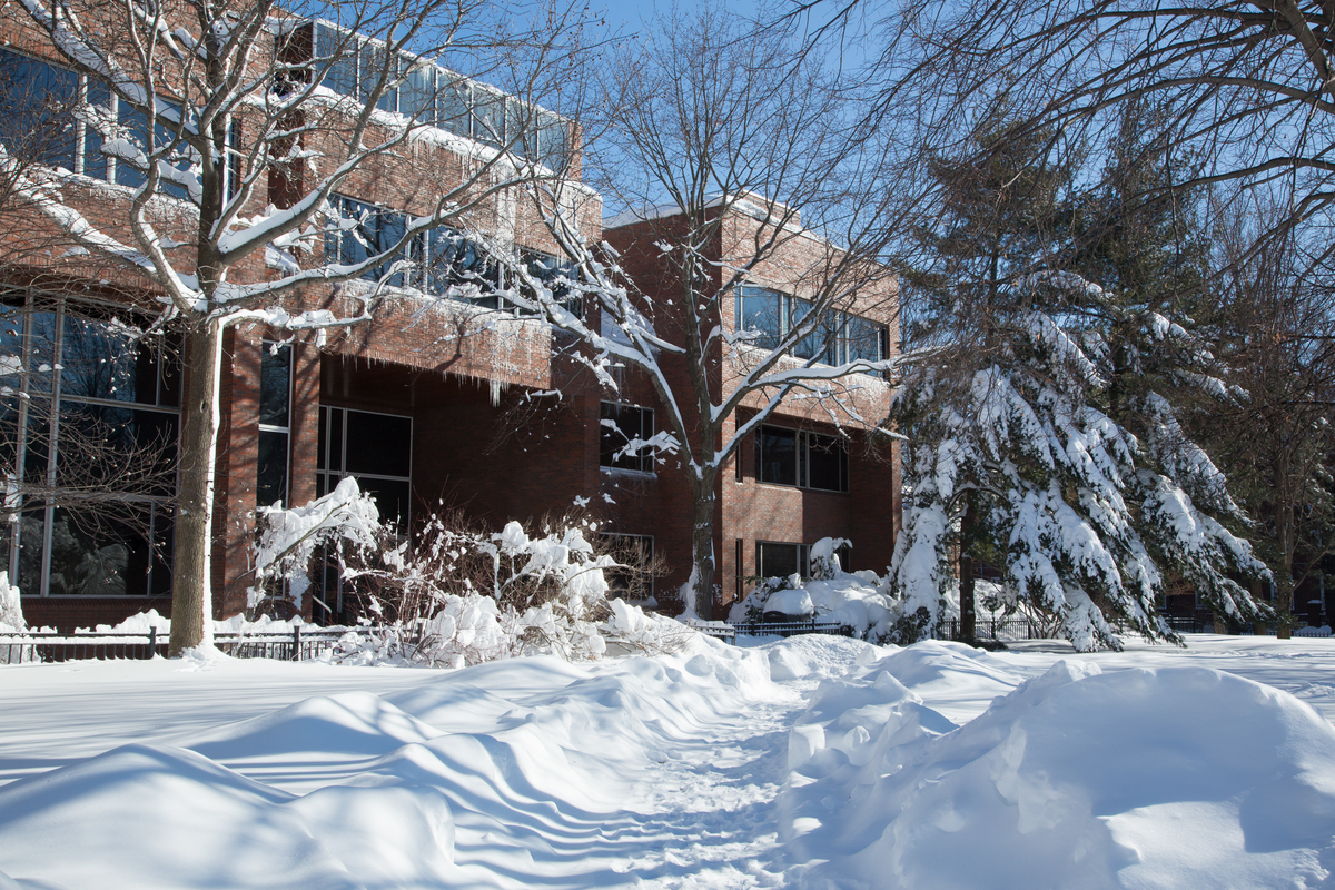 Campus with snow Photo credit: Martha Stewart Management Leadership